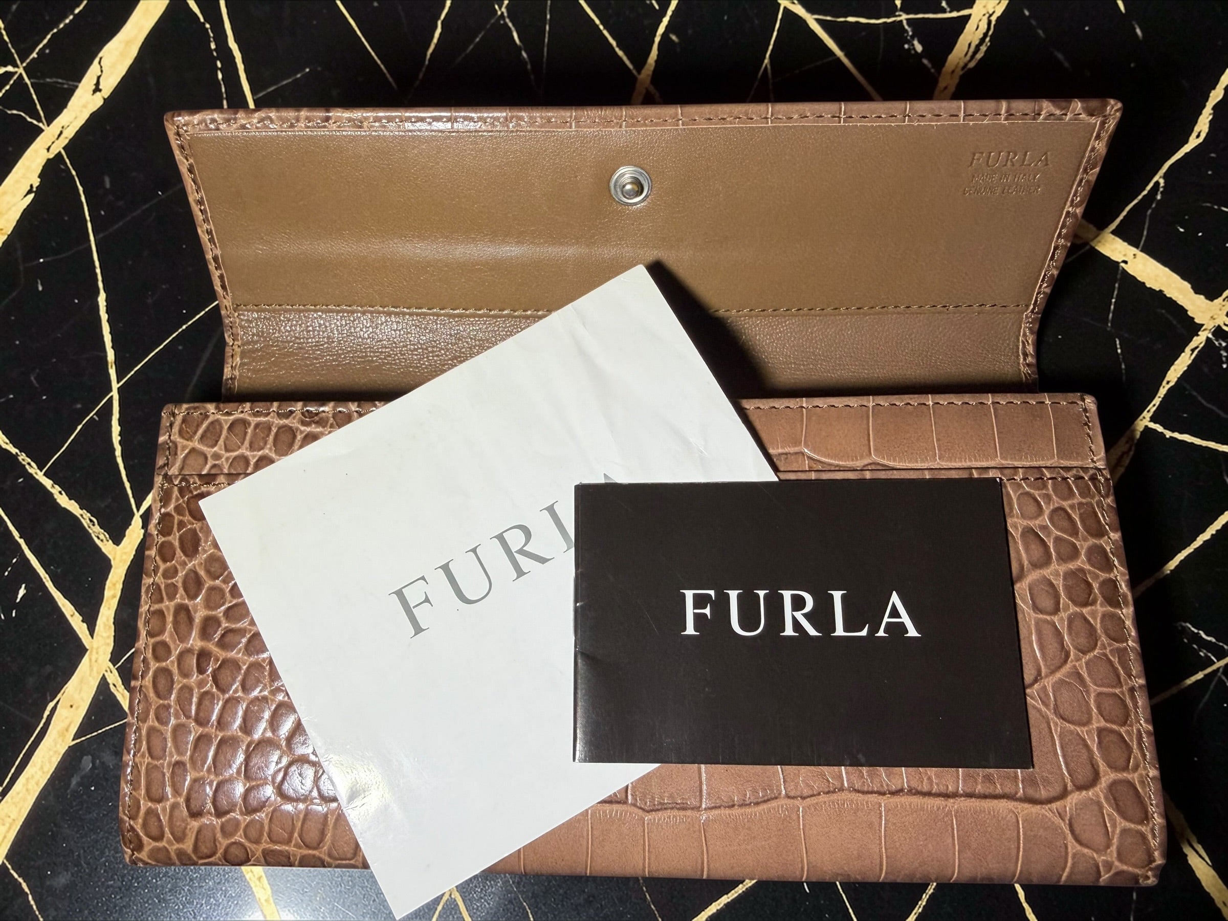 Furla Continental-Geldbörse aus hellbraunem Krokoprägeleder