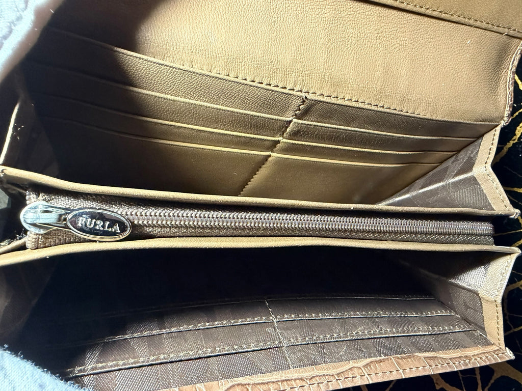 Furla Continental-Geldbörse aus hellbraunem Krokoprägeleder