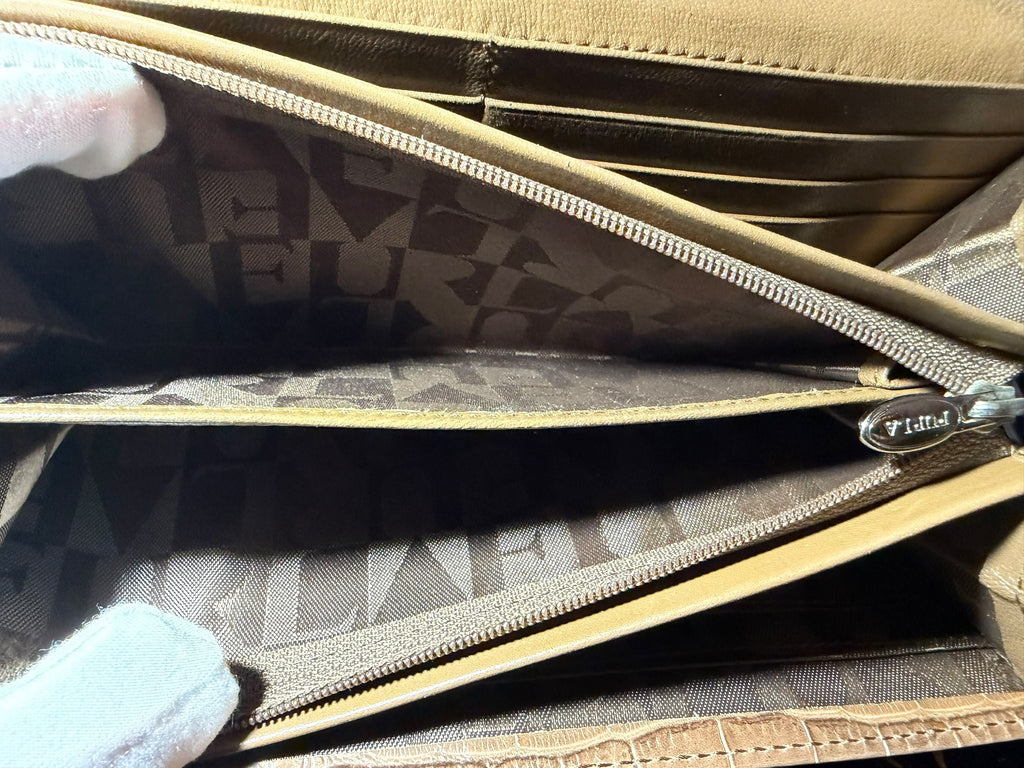 Furla Continental-Geldbörse aus hellbraunem Krokoprägeleder