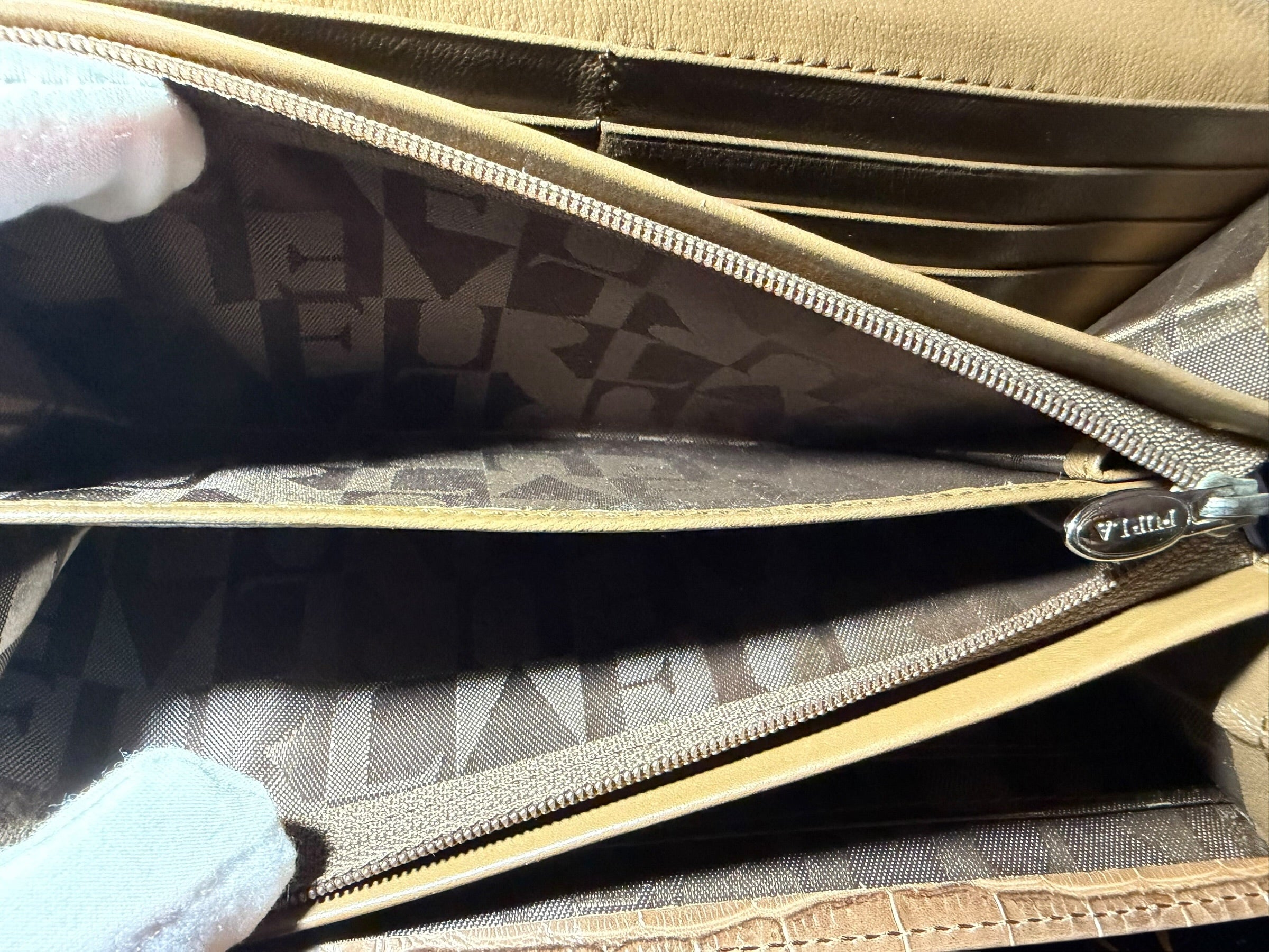 Furla Continental-Geldbörse aus hellbraunem Krokoprägeleder