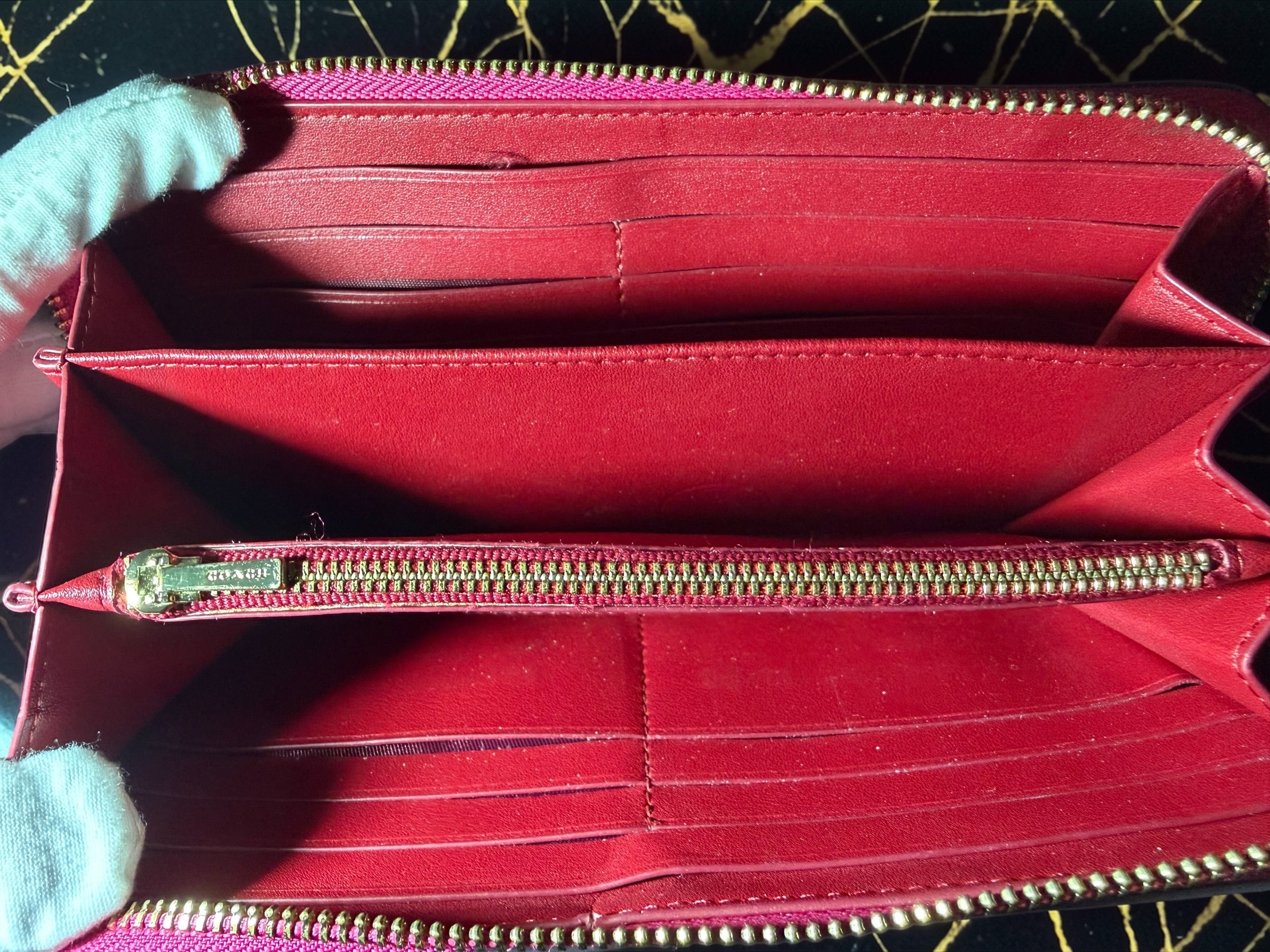 Coach Pink Long Zip-Around Wallet in Pebbled Leather