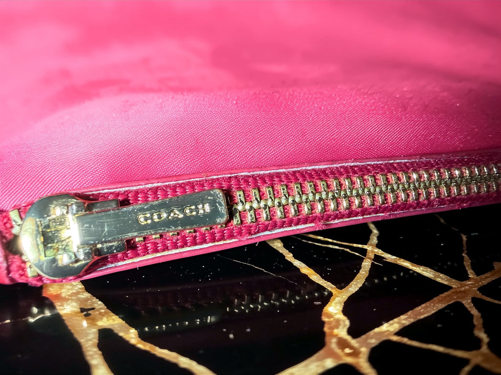 Coach Pink Long Zip-Around Wallet in Pebbled Leather