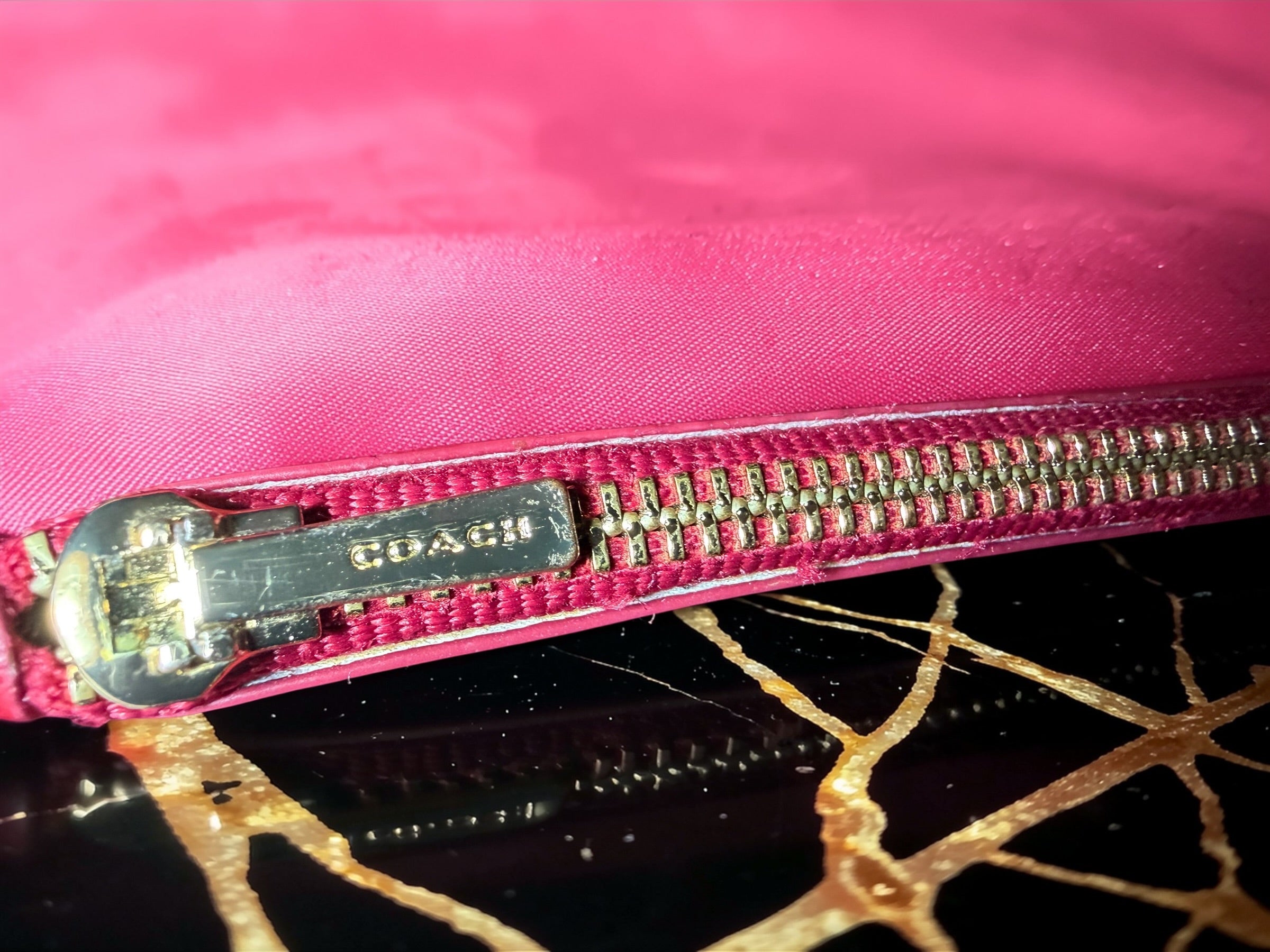 Coach Pink Long Zip-Around Wallet in Pebbled Leather