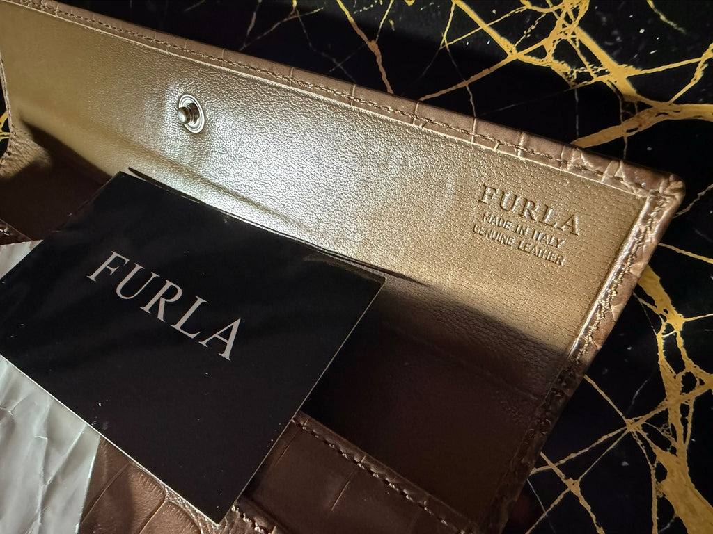 Furla Continental-Geldbörse aus hellbraunem Krokoprägeleder