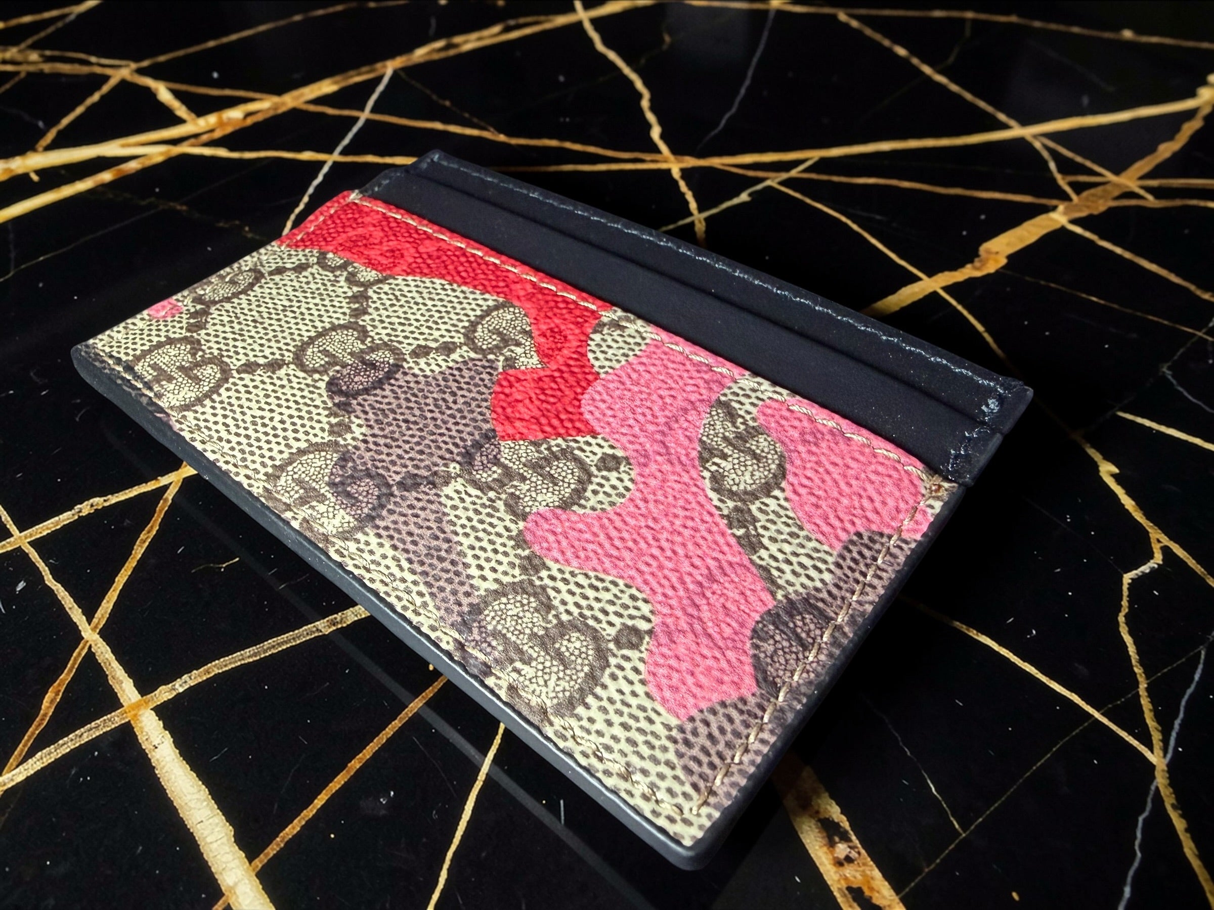 Gucci GG Supreme Camo Leather Card Wallet