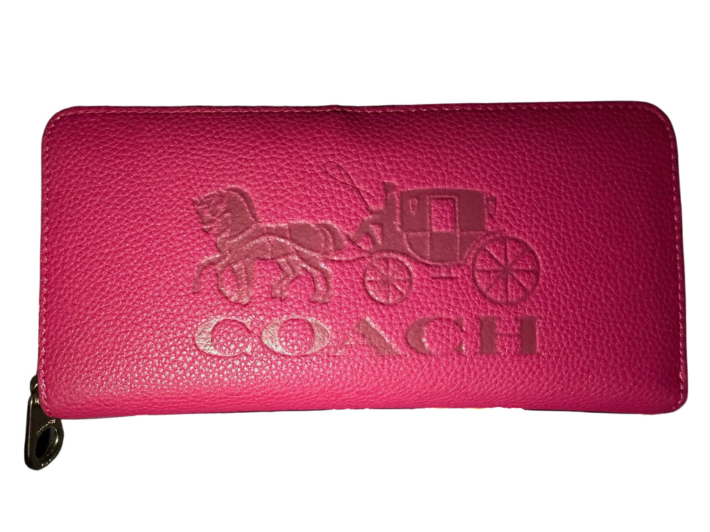 Coach Pink Long Zip-Around Wallet in Pebbled Leather