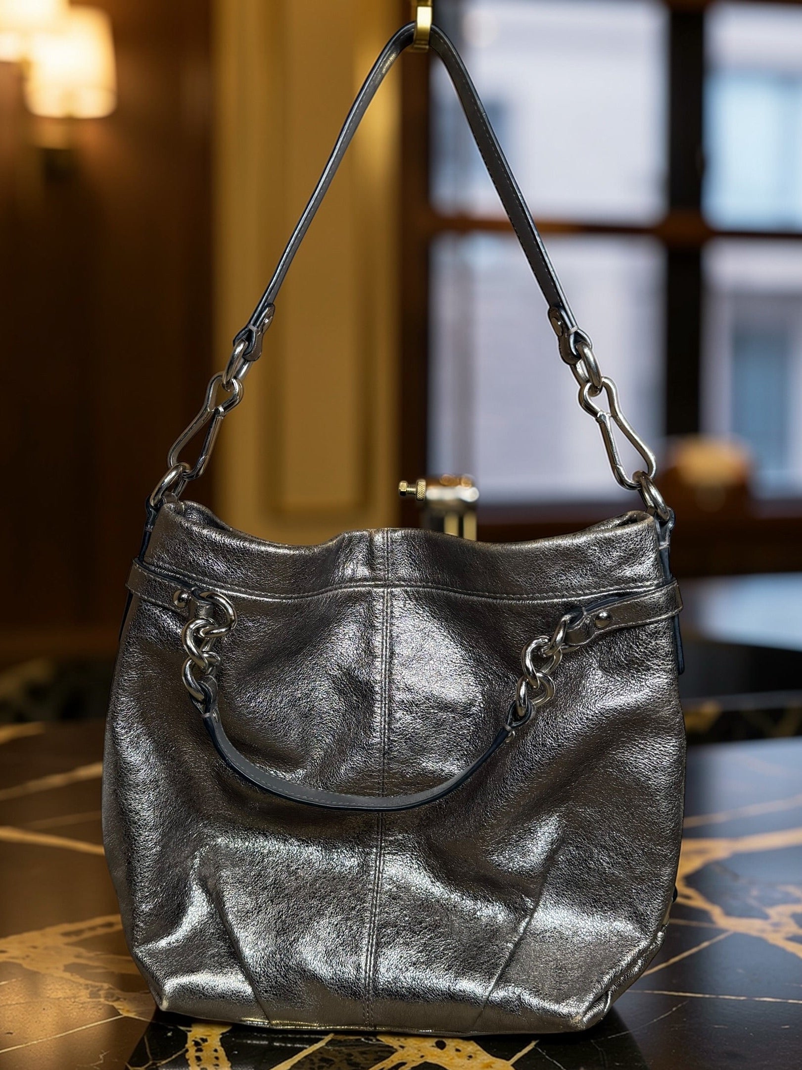 Coach Metallic Silver Leather Hobo 'Brooke' Shoulder Bag