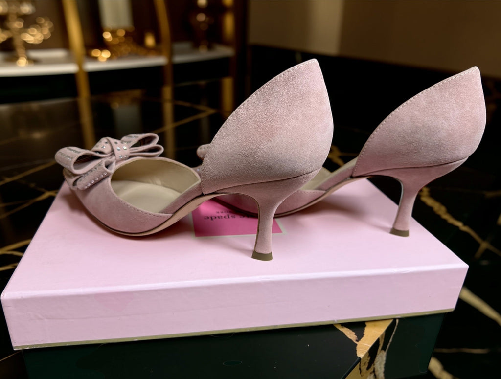 Kate Spade Pink Suede Pointed Toe Kitten Heels, summer occasion wedding shoes