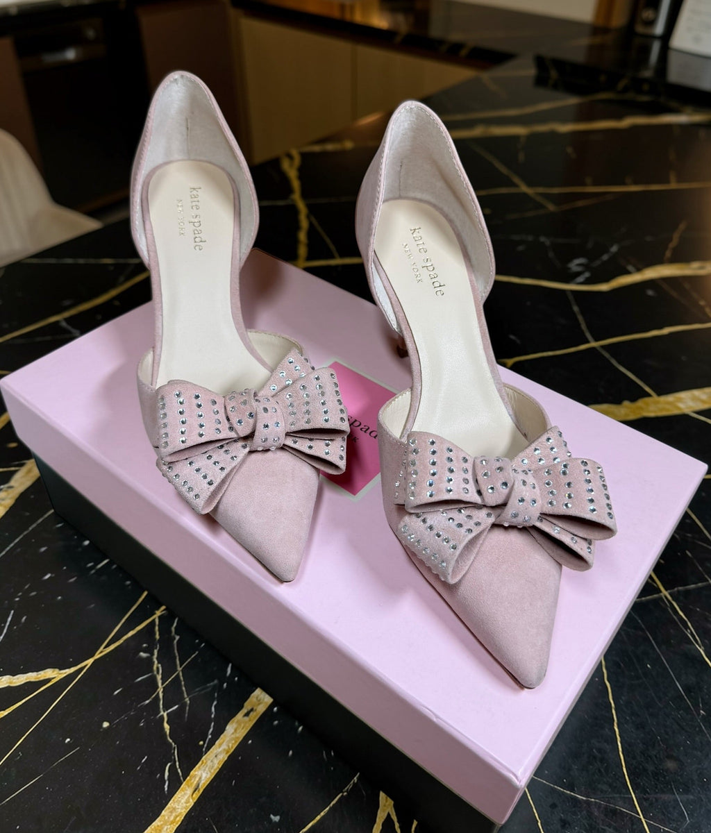 Kate Spade Pink Suede Pointed Toe Kitten Heels, summer occasion wedding shoes