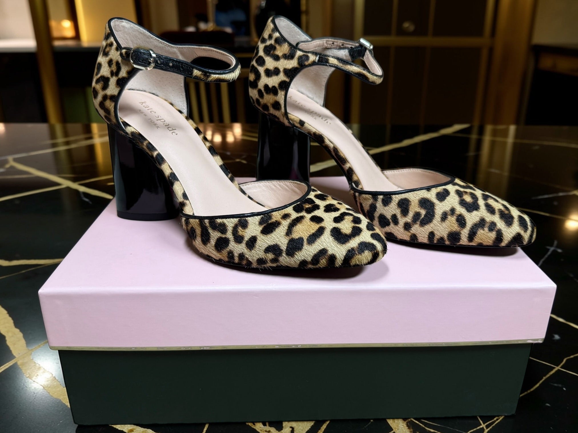 Kate Spade New York leopard-print fur heels