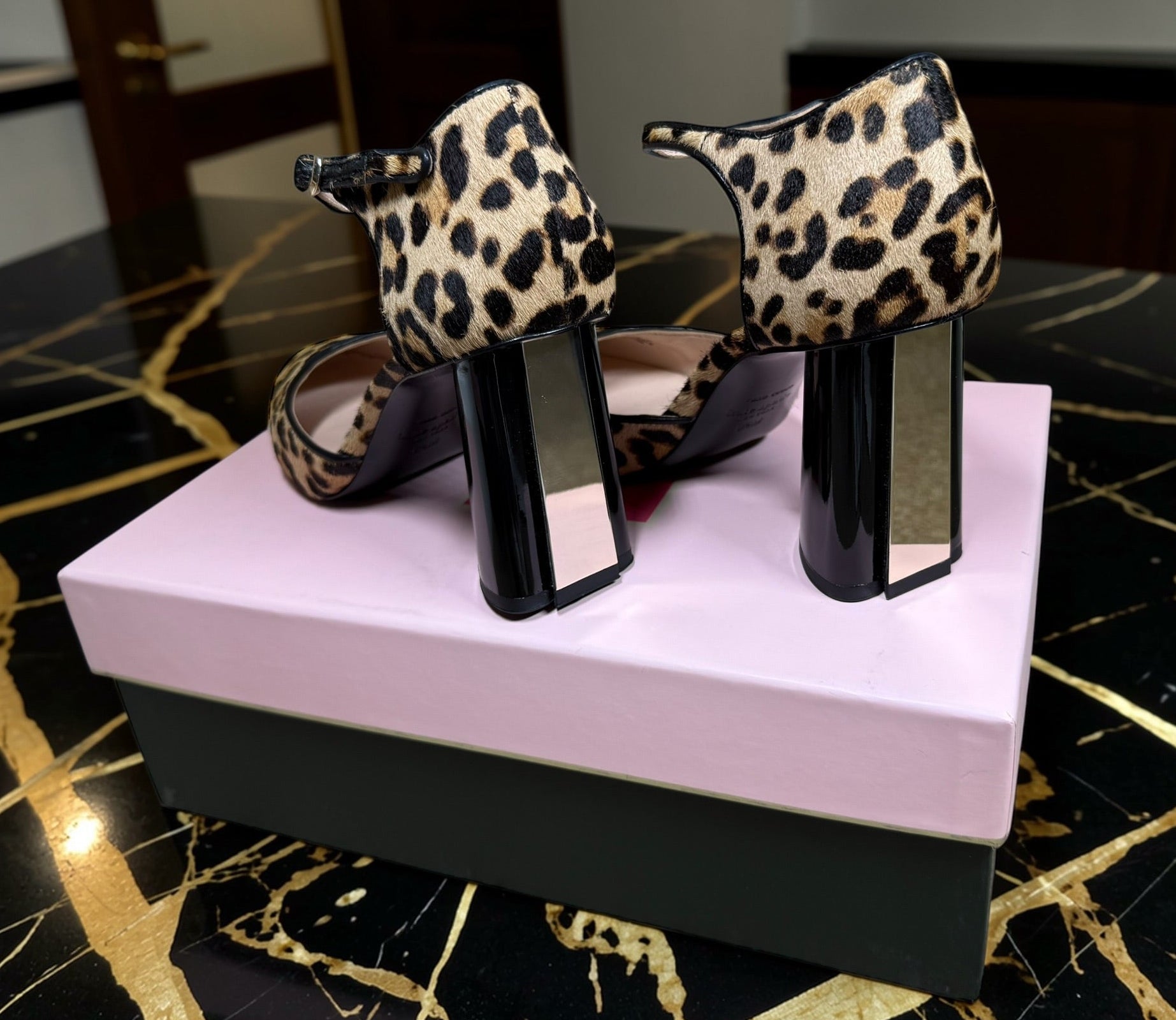 Kate Spade New York leopard-print fur heels