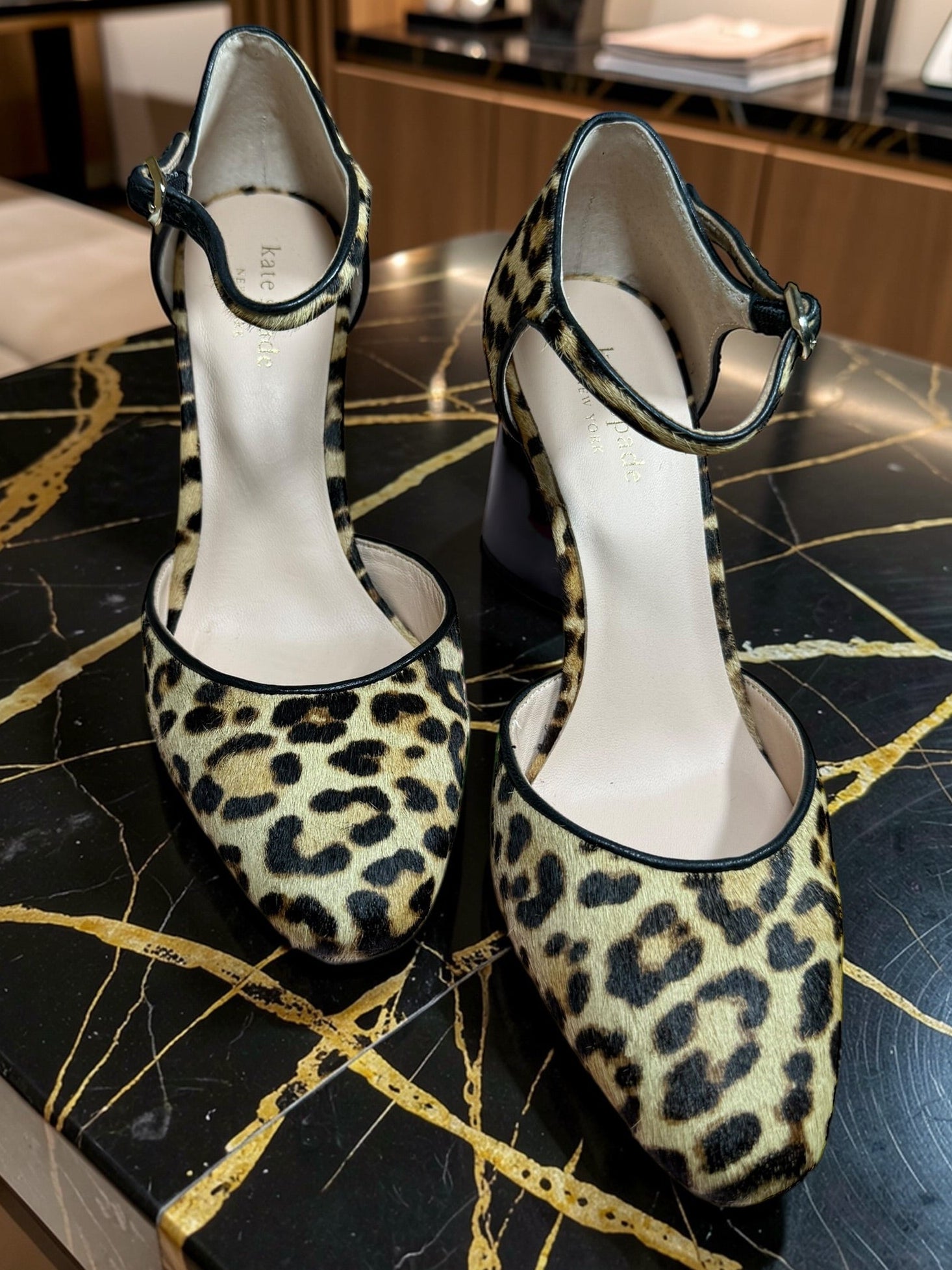 Kate Spade New York leopard-print fur heels