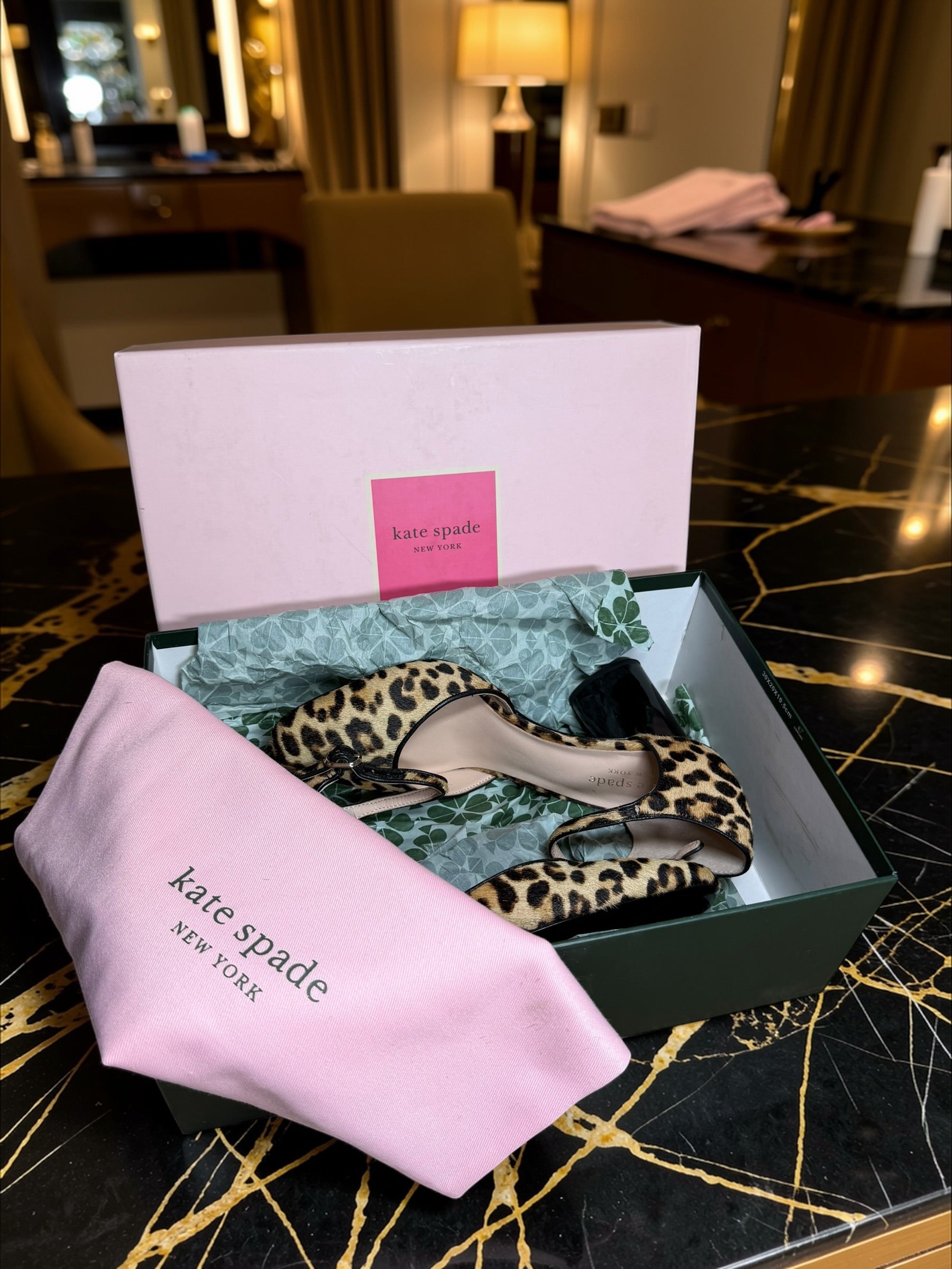Kate Spade New York leopard-print fur heels