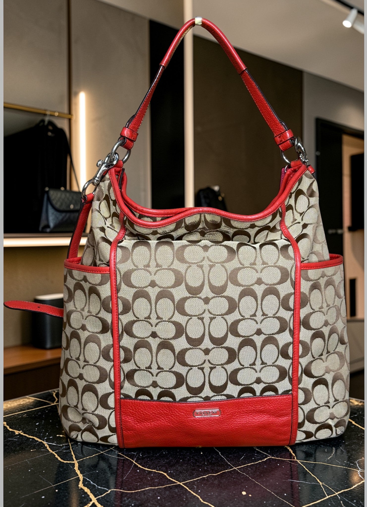 Coach Signature Jacquard Hobo Tote/Shoulder Bag