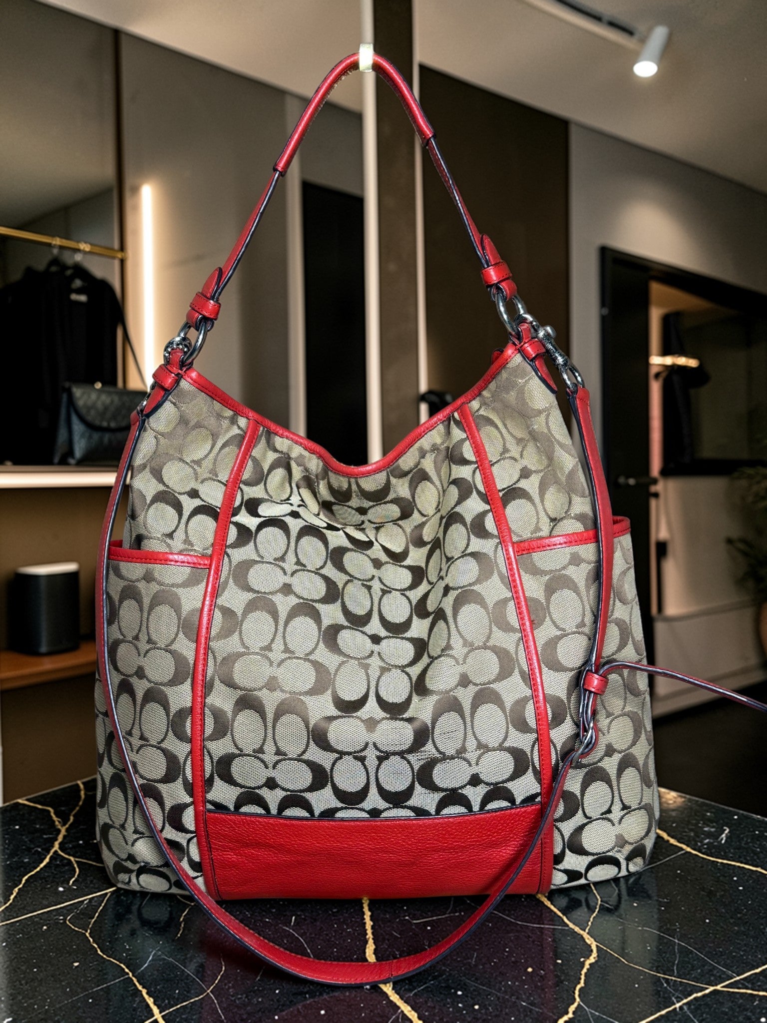 Coach Signature Jacquard Hobo Tote/Shoulder Bag