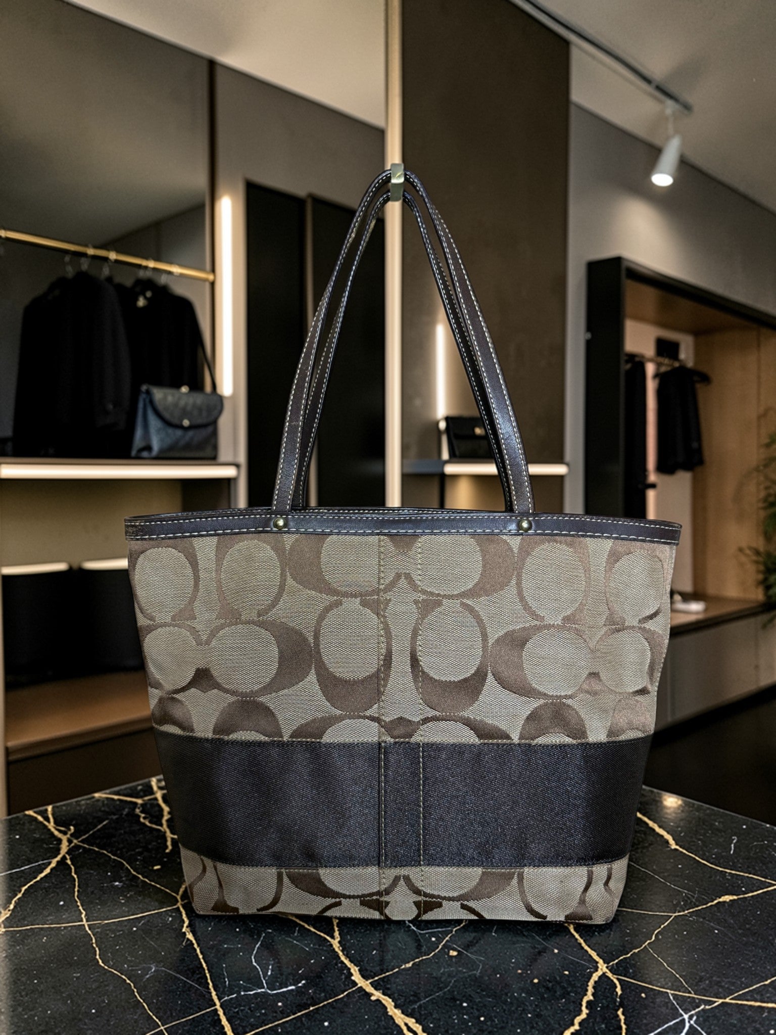 Coach Signature Coated Canvas Brown Tote Bag