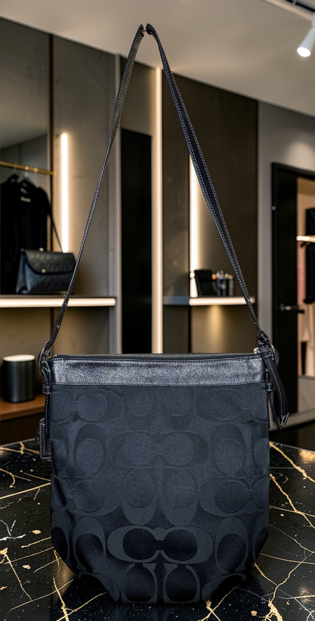 Coach Signature Black Jacquard Hobo Shoulder Bag