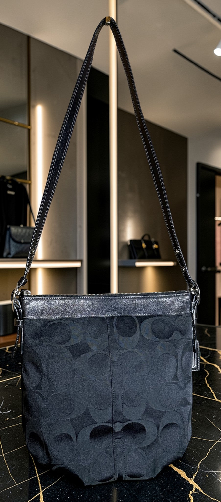 Coach Signature Black Jacquard Hobo Shoulder Bag