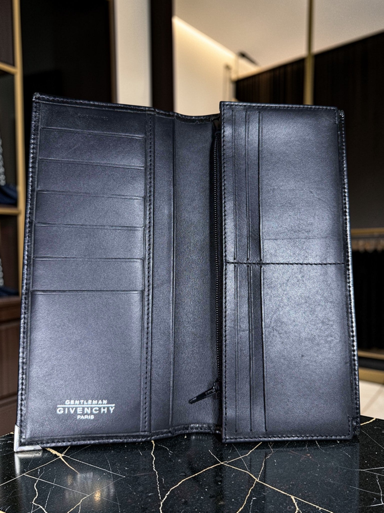 Givenchy Gentleman Paris Black Leather Bifold Long Wallet