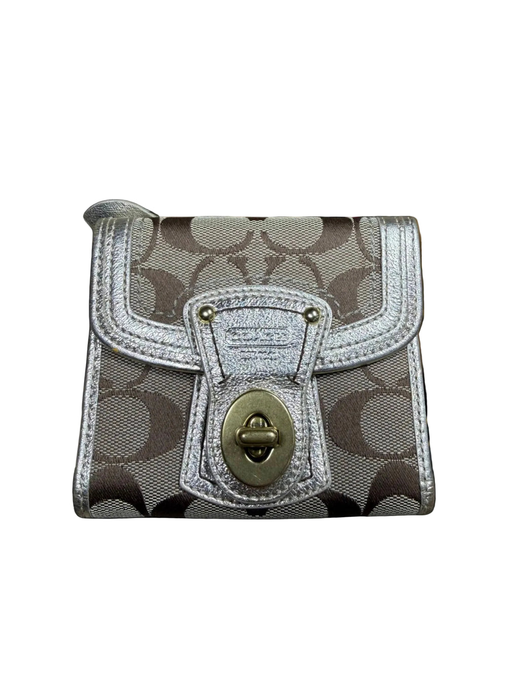 Coach Signature Metallic Gold Wallet with Twist Lock Hardware
