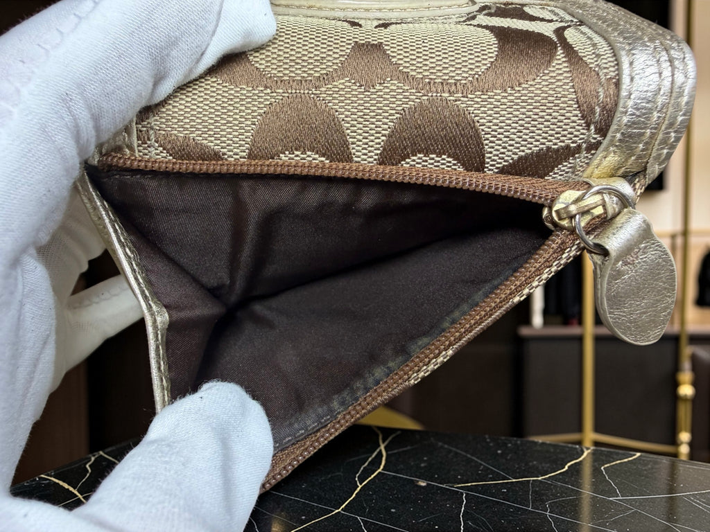 Coach Signature Metallic Gold Wallet with Twist Lock Hardware