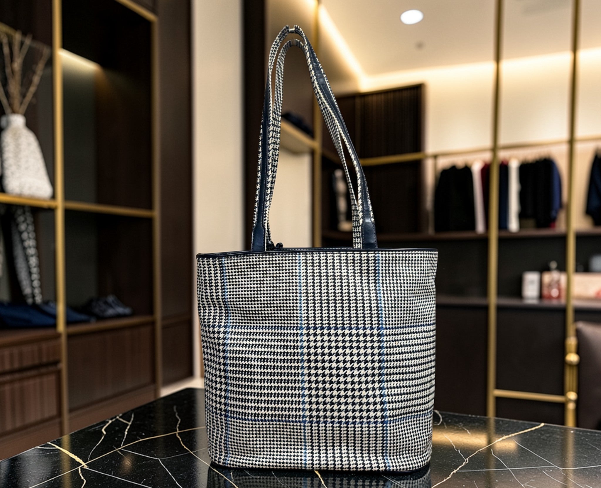 Lauren Ralph Lauren Houndstooth Tote Bag – Black & Cream Check