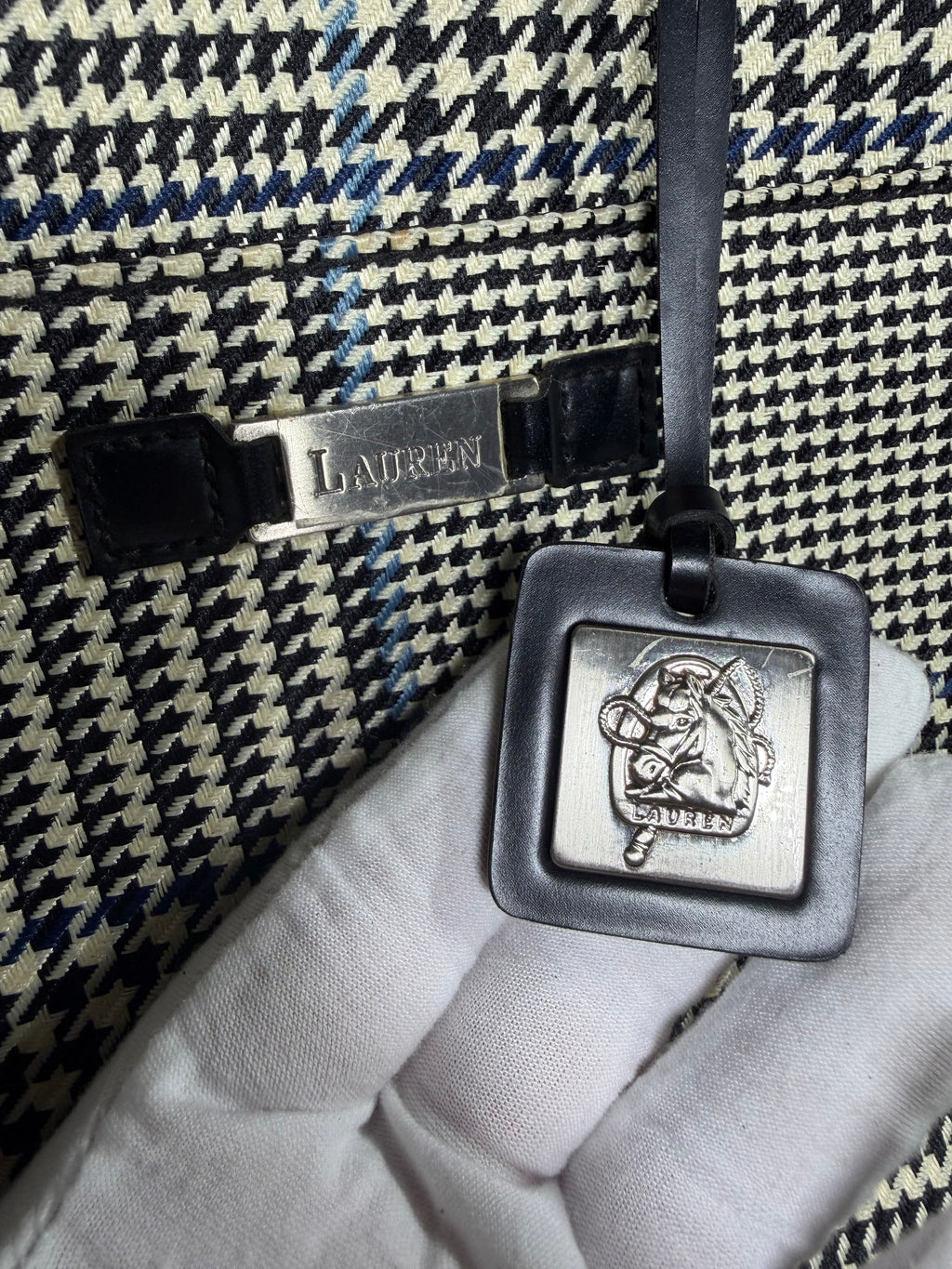 Lauren Ralph Lauren Houndstooth Tote Bag – Black & Cream Check