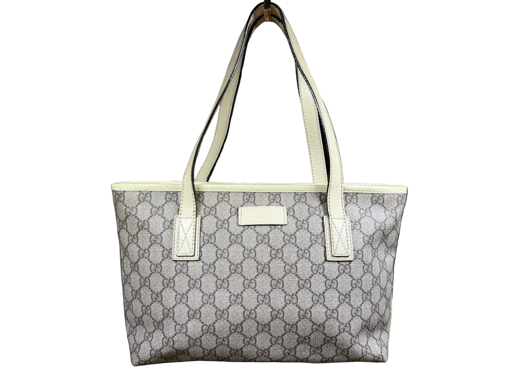 Gucci GG Supreme Joy Tote Bag Beige Monogram cream leather straps