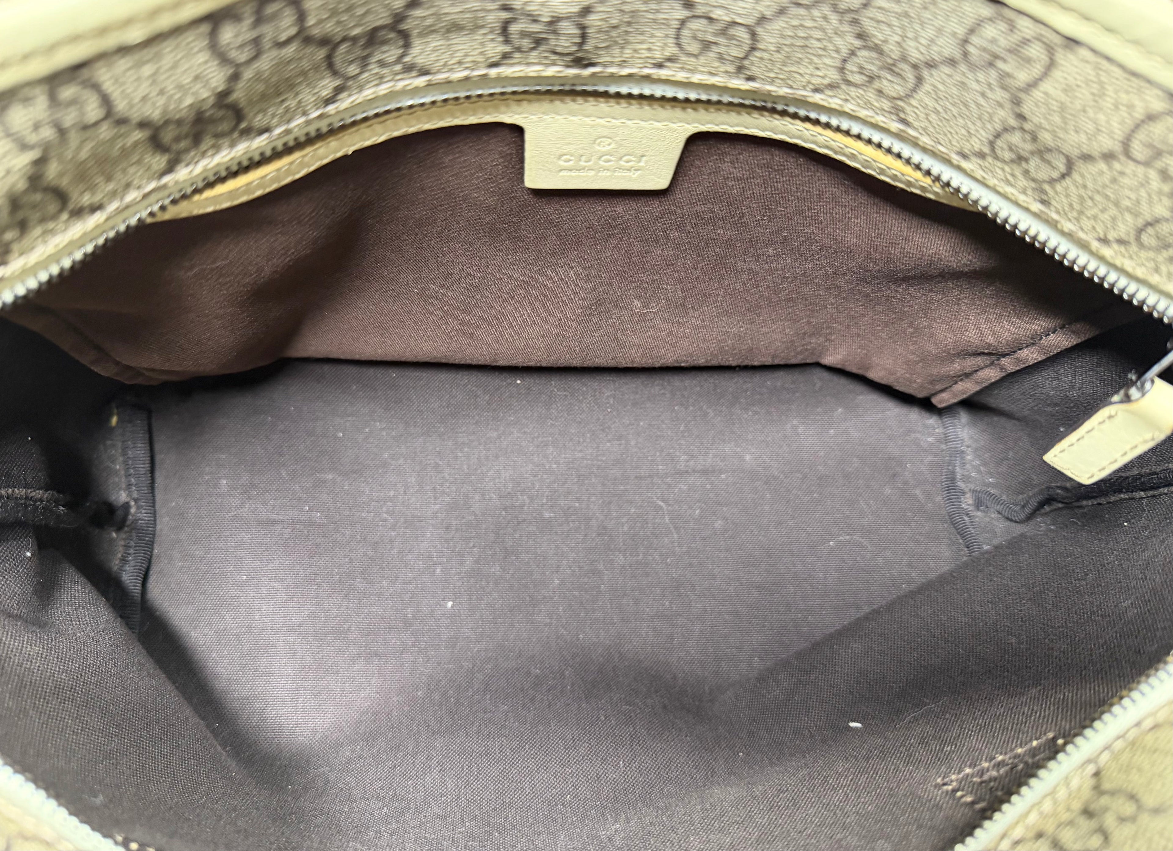 Gucci GG Supreme Joy Tote Bag Beige Monogram cream leather straps
