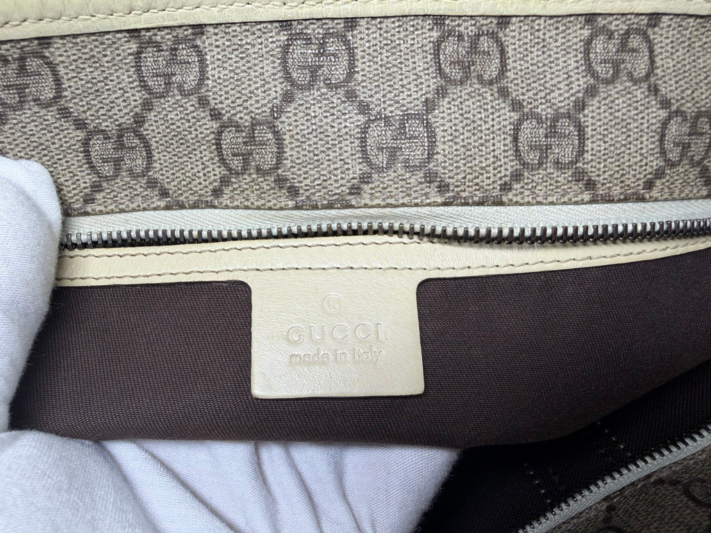 Gucci GG Supreme Joy Tote Bag Beige Monogram cream leather straps