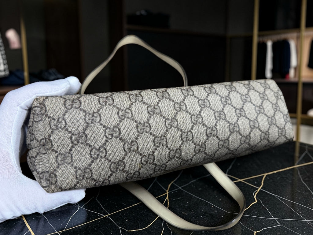 Gucci GG Supreme Joy Tote Bag Beige Monogram cream leather straps