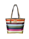 Coach Legacy Satin Striped Tote Bag Gold leather trim