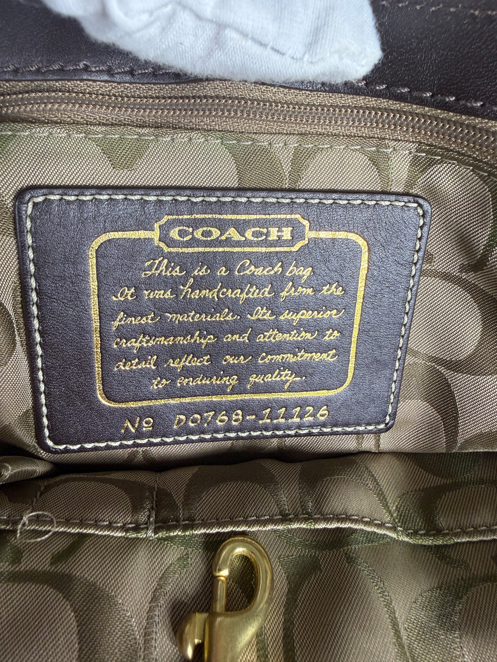 Coach Legacy Satin Striped Tote Bag Gold leather trim