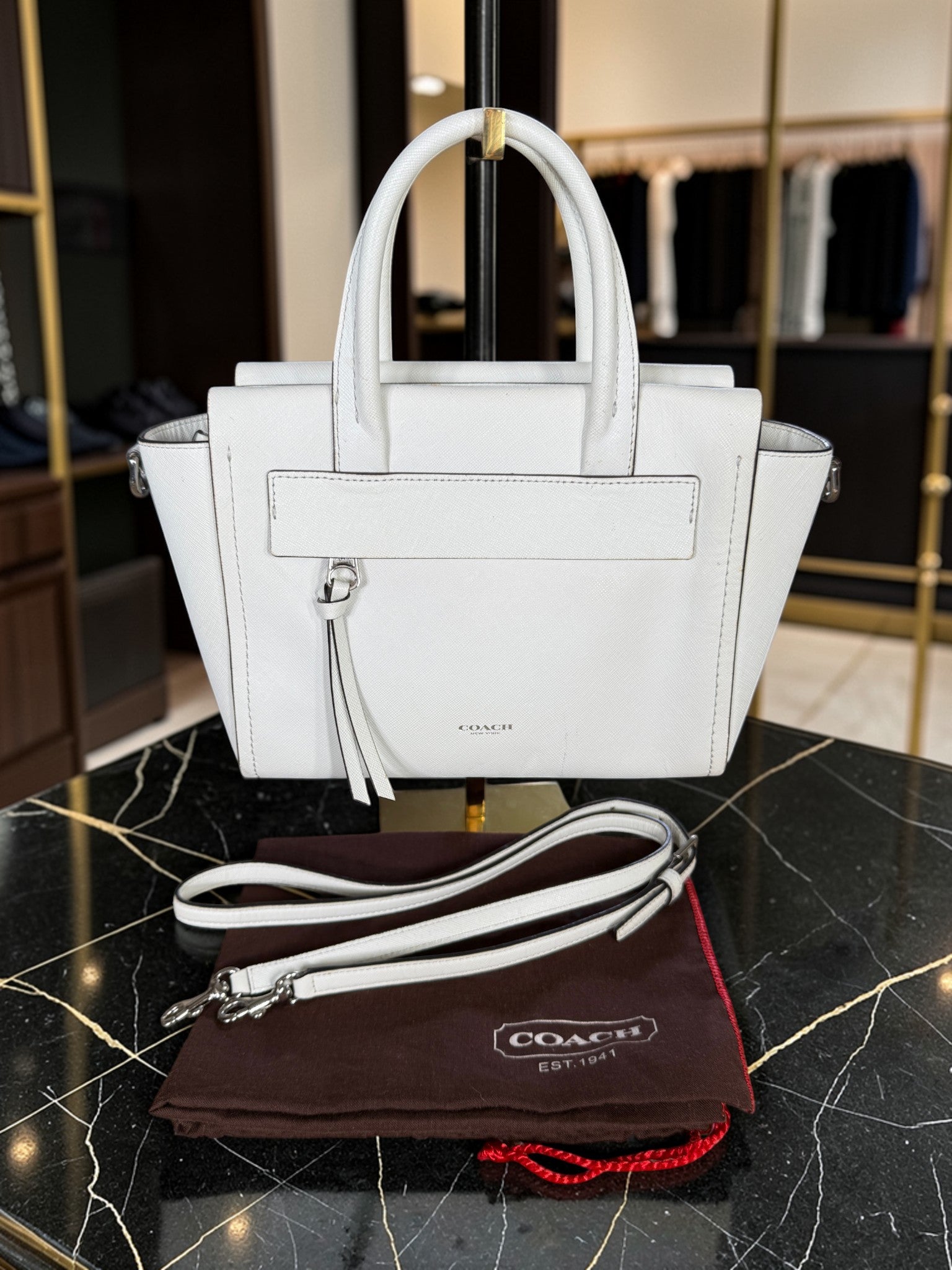 Coach Bleecker Riley Mini Carryall Tasche aus weißem genarbtem Leder (M1382-30146)