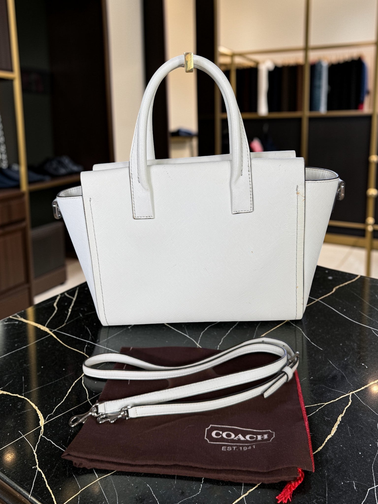 Coach Bleecker Riley Mini Carryall Tasche aus weißem genarbtem Leder (M1382-30146)