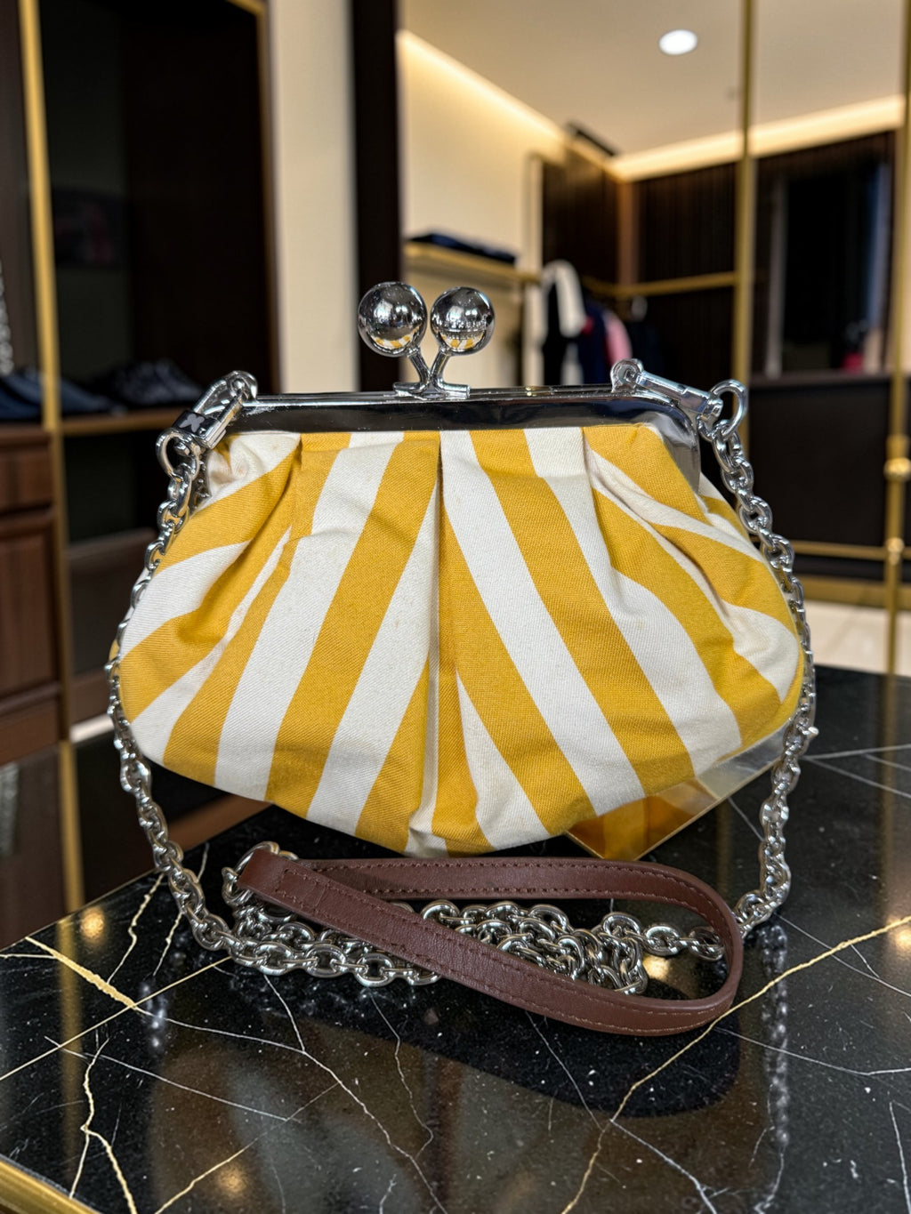 Max Mara Weekend Pasticcino Striped Canvas Kiss-Lock Bag