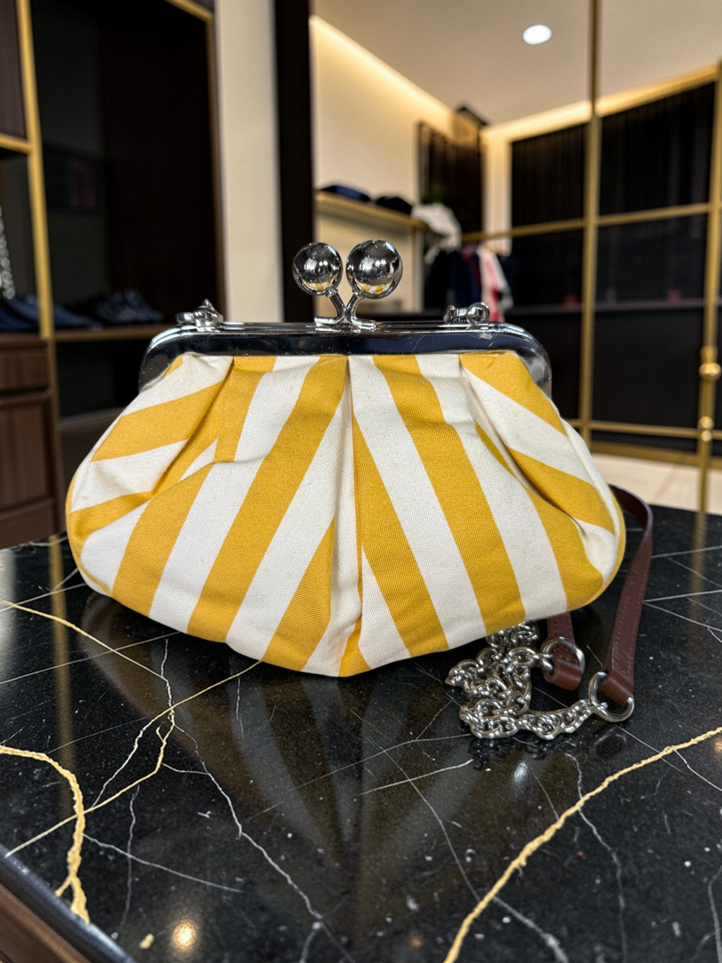 Max Mara Weekend Pasticcino Striped Canvas Kiss-Lock Bag