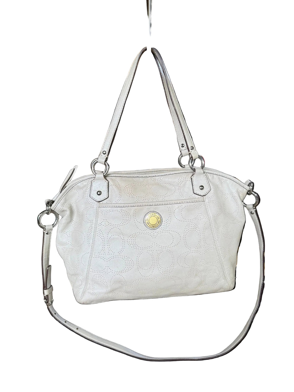Coach Perforated light grey Leather Shoulder Tote Bag