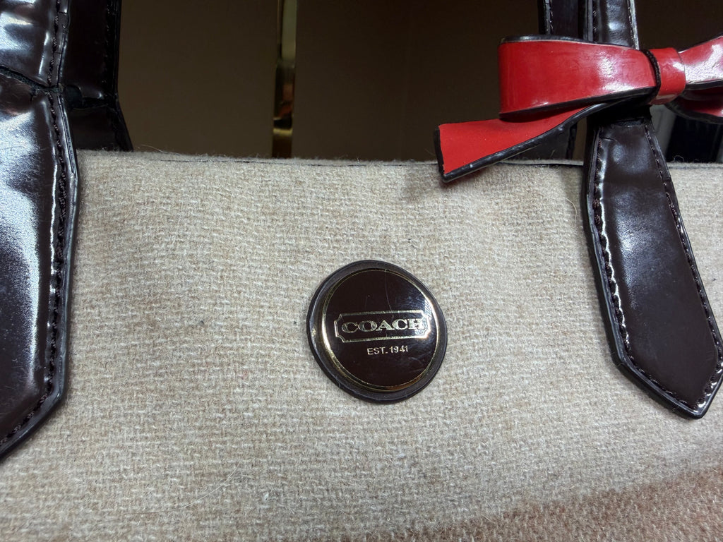 Coach Signature Stripe Wool Tote Bag with Red Bow (H1361-F24786)