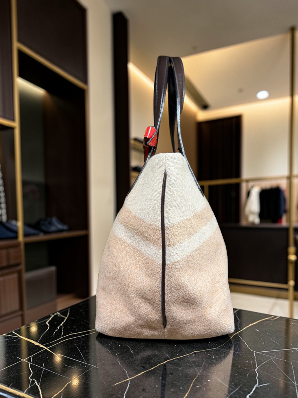 Coach Signature Stripe Wool Tote Bag with Red Bow (H1361-F24786)