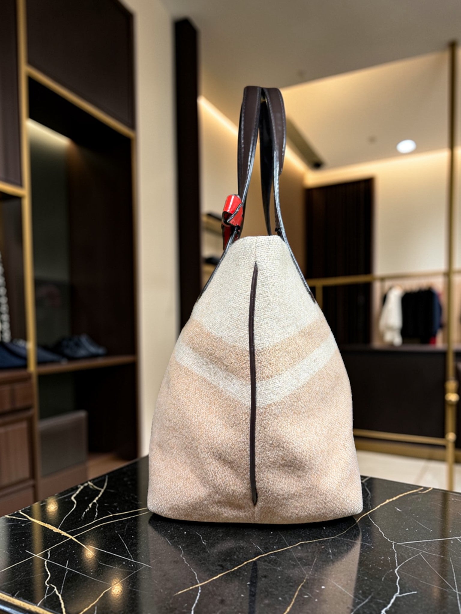 Coach Signature Stripe Woll-Einkaufstasche mit roter Schleife (H1361-F24786)