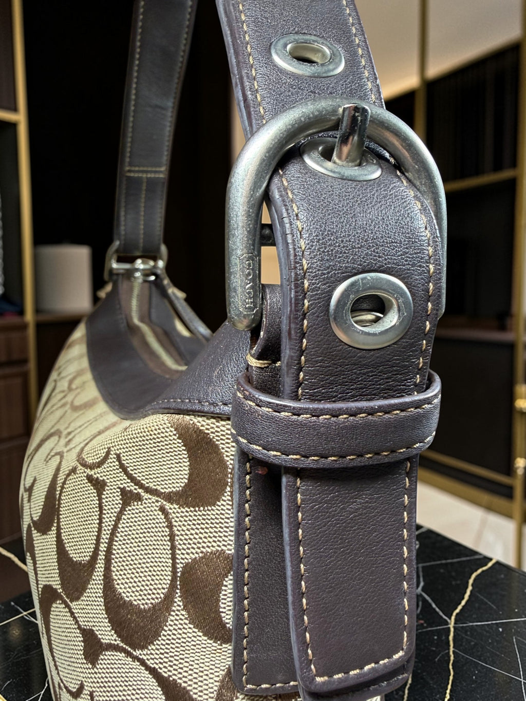 Sac bandoulière hobo Coach en toile Signature (G0832-F13012)
