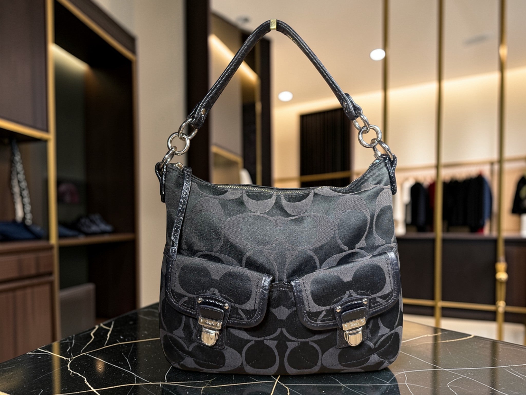 Coach Signature Monogram Hobo-Schultertasche (G1220-19866)
