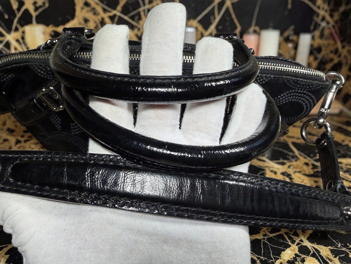 Coach Madison Black satin Dotted Op Art tote shopper crossbody