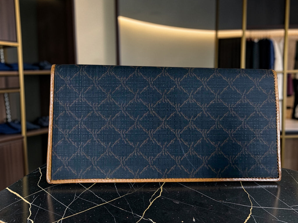 Longchamp Long Continental Wallet in Navy Canvas & Tan Leather (Made in France)