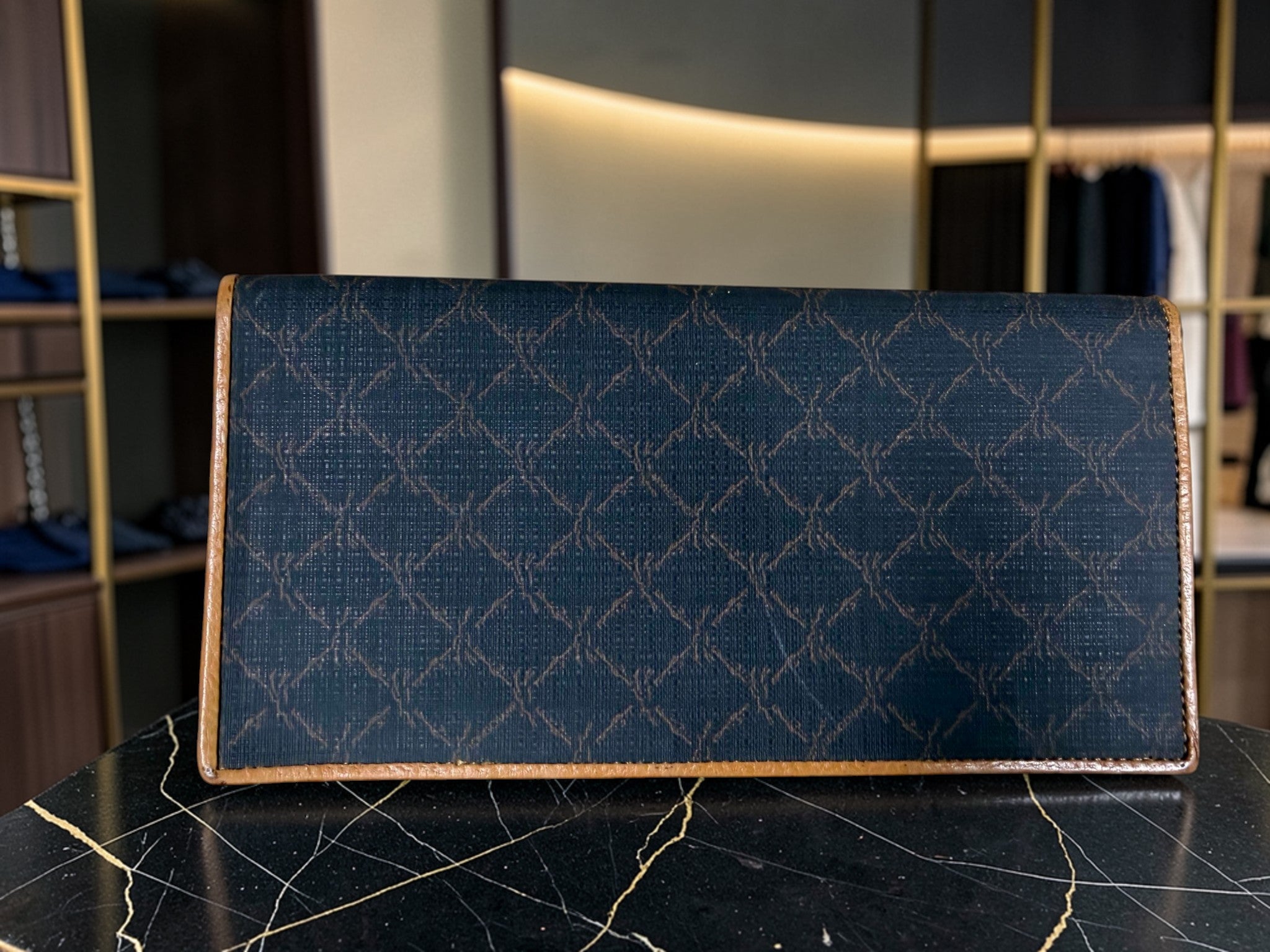 Longchamp Long Continental Wallet in Navy Canvas & Tan Leather (Made in France)