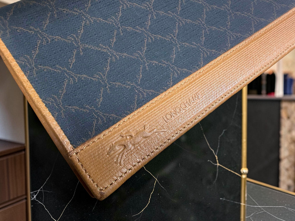 Longchamp Long Continental Wallet in Navy Canvas & Tan Leather (Made in France)