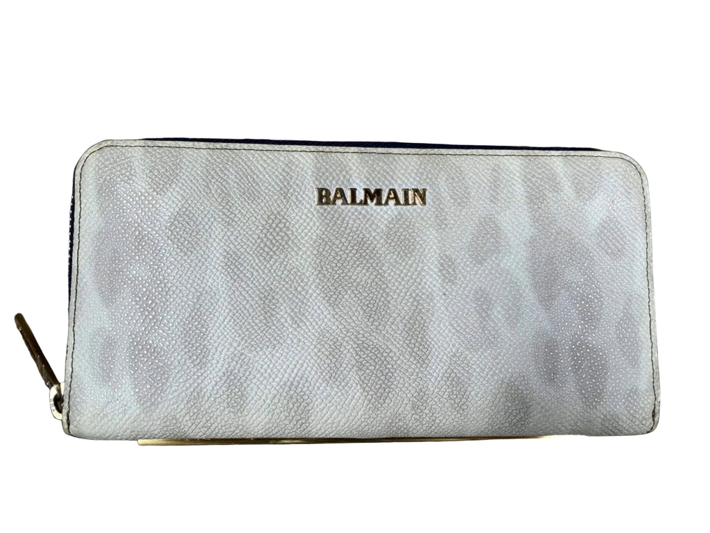 Balmain Zip Around purse in Cream cheetah leopard textured Leather