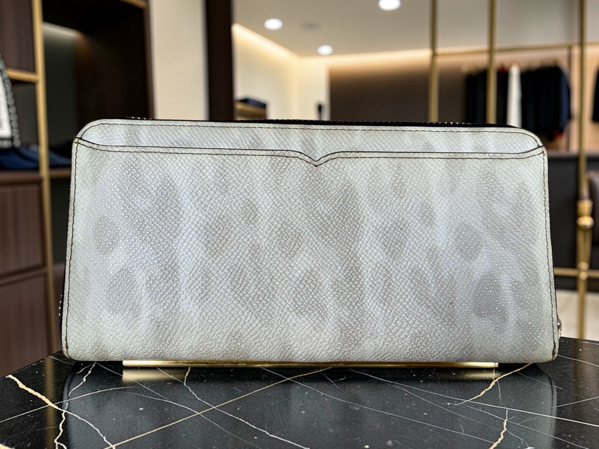 Balmain Long Zip-Around Wallet in Cream Lizard-Embossed Leather