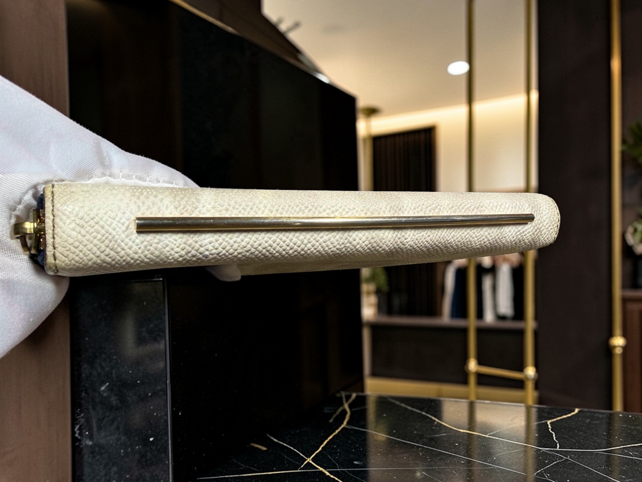 Balmain Long Zip-Around Wallet in Cream Lizard-Embossed Leather